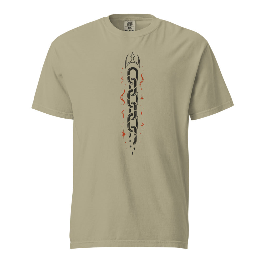 Gleipnir: The Unbreakable Fetter design, on a khaki heavyweight Comfort Colors tee.